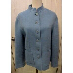 Carole Little Jacket Periwinkle Blue 100% Wool Button Front Pockets Size L